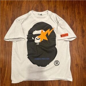Bape White and Orange Short Sleeve Tee Iconic Design